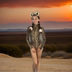 Small leapoard print high neck bodysuit